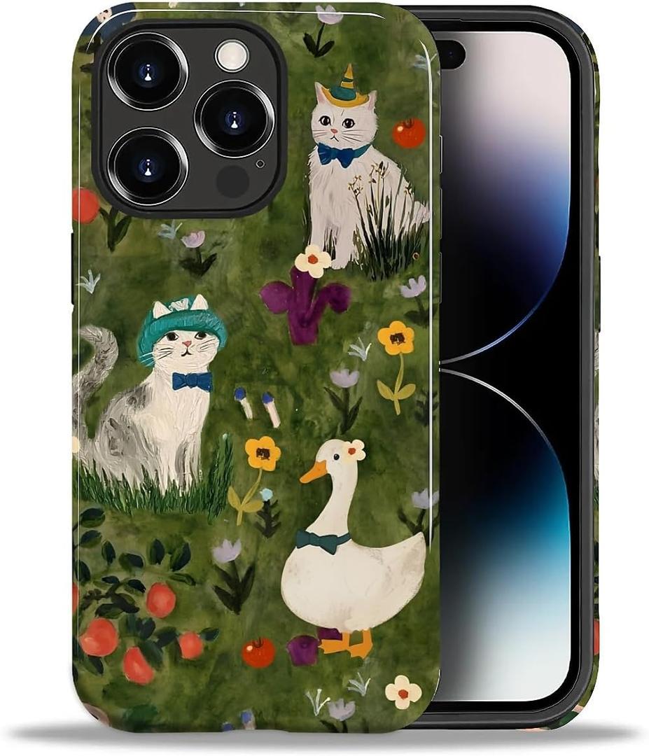 DAIZAG Case for iPhone 14 Pro Max, Cute Cartoon Cat Full-Body Design Hybrid Dual Protection Soft TPU + Hard PC, Shockproof & Scratch-Resistant Protective Cover Phone Case for Men Women