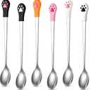Patelai 6 Pieces Dog Can Spoon Stainless Steel Pet Dog Food Spoon with 7 Inch Long Handle Cat Canned Food Scoop with Cute Cat Claw Pattern for Pet