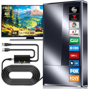 2026 Digital TV Antenna for Smart TV Upgraded 6000 Mile Amplified Booster | Free 8K/4K/channels, weatherproof indoor/outdoor, 50FT cable & advanced VHF/UHF reception for crystal-clear HD broadcasts.