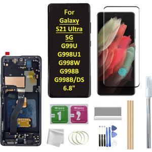 OLED Screen for Galaxy S21 Ultra LCD Screen with Frame Replacement for Samsung Galaxy S21 Ultra 5G G998U G998U1 G998W G998B G998B/DS 6.8" LCD Screen Display Touch Digitizer with Frame+Tool (Black)