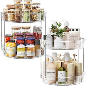 LAMU 2 Pack 2 Tier Lazy Susan Turntable Organizer 12inch Rotating Spice Rack Organization for Cabinet, Kitchen, Pantry, Countertop, Bathroom, Vanity, Medicine Cabinet Organizer, Clear