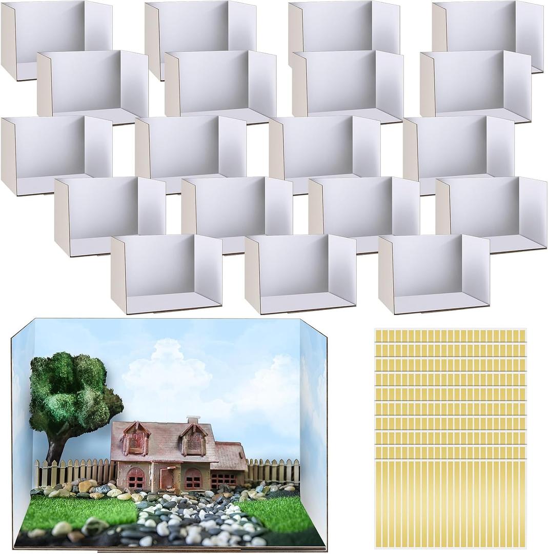 Sherr 10 Pcs Diorama Kit Box Cardboard Diorama Project with Double Sided Tapes for Display DIY Dollhouse Gift for Birthdays Holiday, White, 11.8 x 8.7 x 8.3 Inch, Small