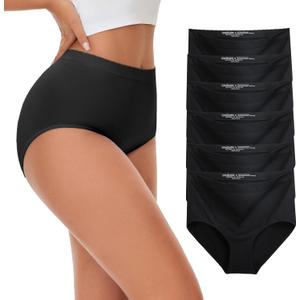 Hlizonn Womens High Waist Underwear 6-Pack, Soft Stretchy Breathable Panties, Moisture-Wicking Full Coverage Briefs