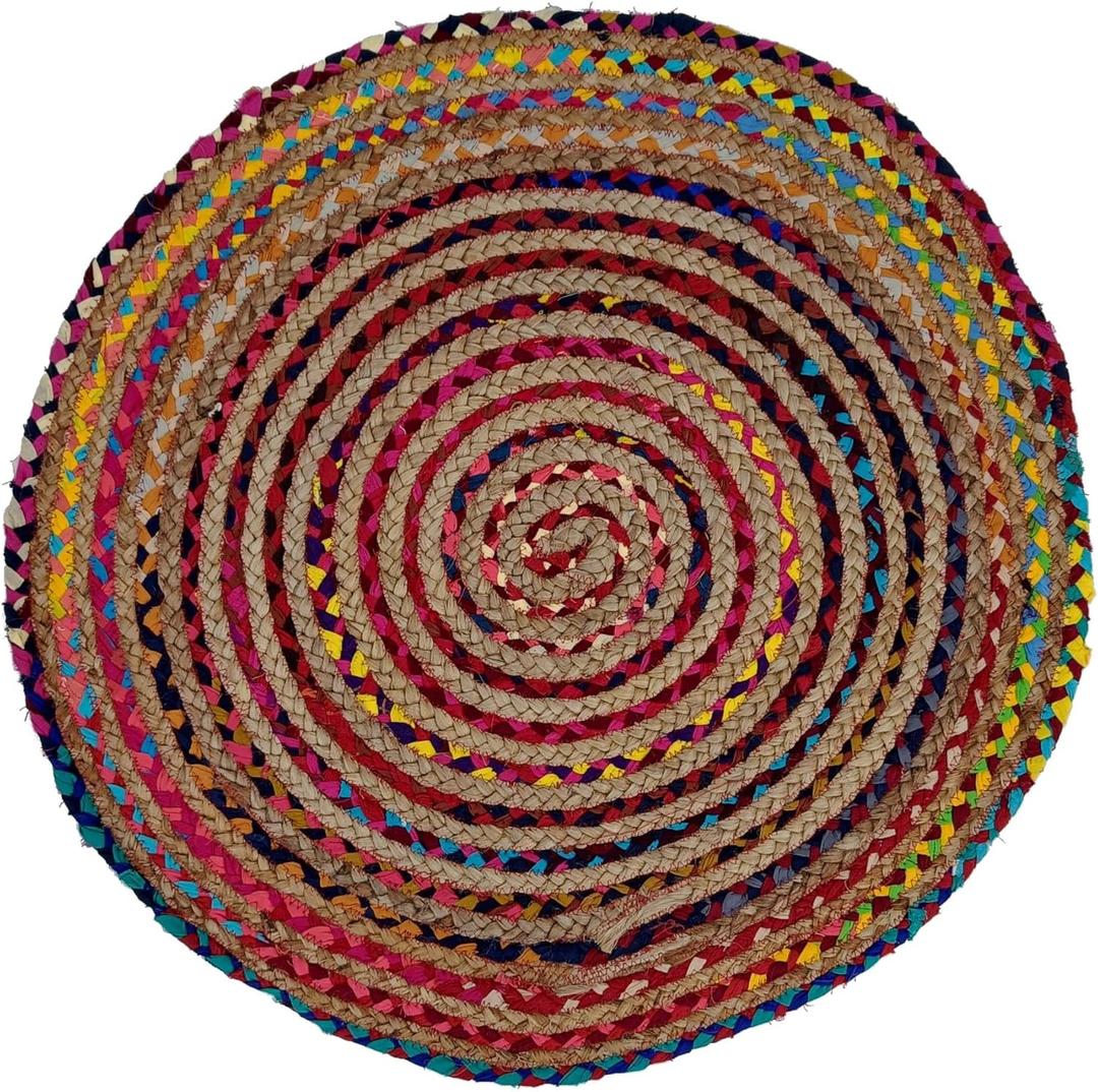 Trade Star Beautiful Round Braided Rug 28" Decorative Floor Mat Handmade Carpet Assorted Decor Reversible Outdoor Indian Rug Fall Decor Floor Multi Color Rug for Living Room
