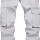 Mens Casual Cargo Joggers Pants Elastic Waist Slim Fit Stretch Chino Work Pants Twill Track Sweatpants Trousers (Gray)