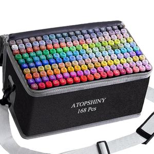 ATOPSHINY Alcohol Markers 168 Colors Drawing Pens Set Dual Tip Permanent Art Markers for Kids and Adult Gifts-168 Black Shell Refillable