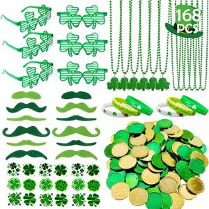 GOAUS St Patrick's Day Accessories 168 PCS, Saint Patricks Party Decorations for Adults Men Women Kids Family