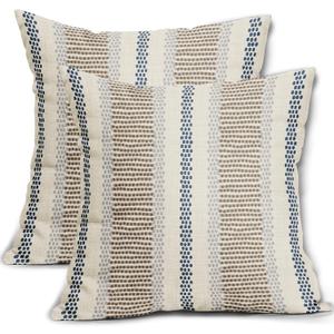 Brown Blue Pillow Covers 18x18 Set of 2 Gray Grey Dot Print Striped Decorative Outdoor Pillowcases Boho Rustic Farmhouse Decorative Throw Cushion Case Decor for Couch Sofa Bed