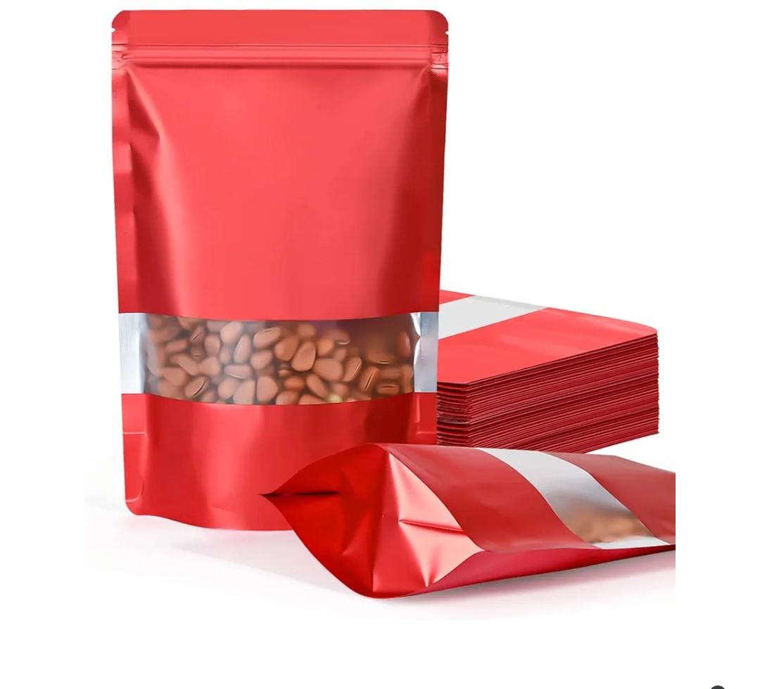FireKylin 100 Pack Smell Proof Bags, Resealable Bags with Matte Window, Foil Pouch Stand Up Sealable Bags for Packaging（Red,4" x 6"）
