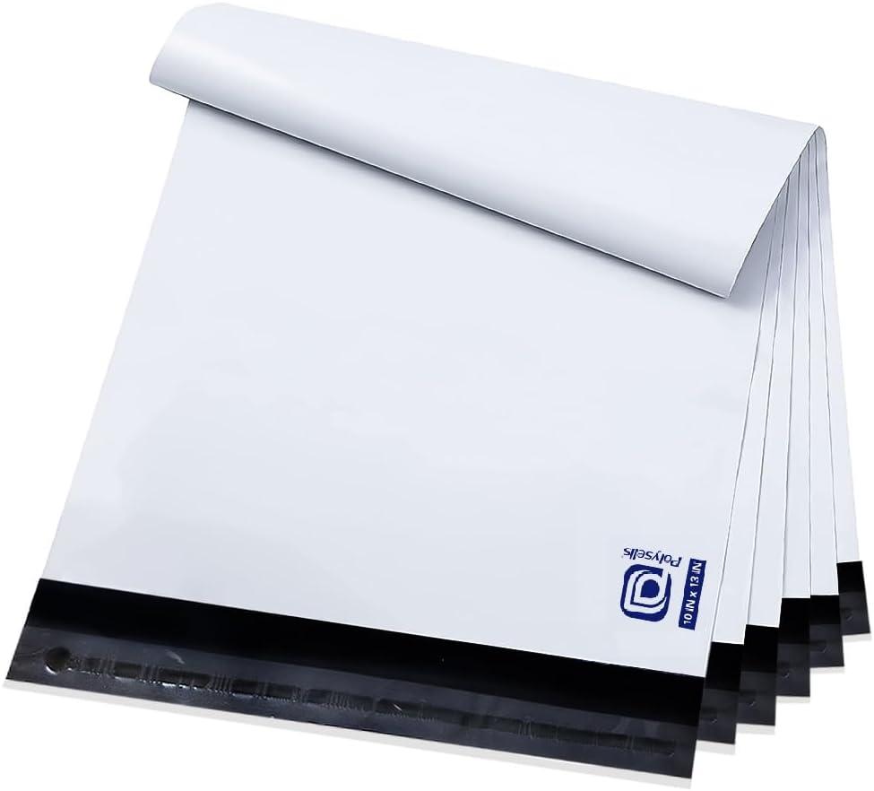 POLYSELLS Poly Mailers Shipping Envelopes, Strong Adhesive Sealing, Waterproof, and Tear-resistant Postal Mailing Bags for Clothing, Books, and Accessories (White, 10x13 Inch, 100 pcs)