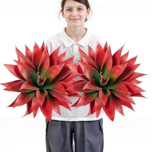 Velener Fall Fake Agave Artificial Plant, Red Fake Succulents Plant for Room Decor, Unpotted Faux Agave Stems Plant for Fall Outdoor/Indoor Decor, 22 inches, Set of 2