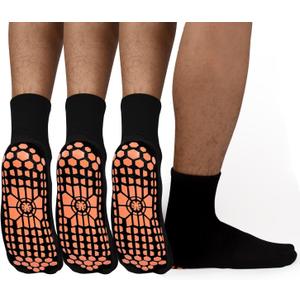 ELUTONG Men Non Slip Sticky Grips Socks 3 Pairs Tile Wood Floors Anti-Skid Workout Yoga Pilates Hospital Slipper Socks (Black) 9-10