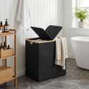 efluky Laundry Hamper with Lid, Double Laundry Hamper with 2 Removable Bags, 2 Section Laundry Basket with Bamboo Handles for Bathroom, Bedroom & Laundry Room, 140L (36.9 Gallon) Black