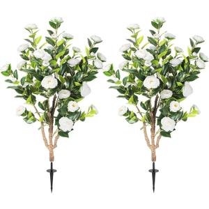 47 inch 2 Pack Artificial White Camellia Trees with Ground Spike