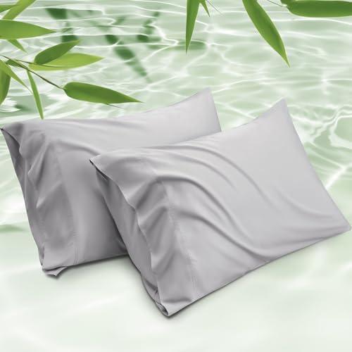 Bedsure Cooling Pillow Cases Queen Size Set of 1,Rayon Derived from Bamboo Queen Pillowcases, Light Grey Pillow Case, Breathable & Silky Soft Bedding Pillow Cover with Envelope Closure, 20x30 Inches