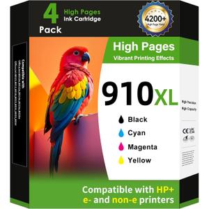 910XL Ink Cartridges Combo Pack for HP Printers Replacement for HP 910 HP 910XL Ink with HP OfficeJet Pro 8025e 8015e 8028e 8035e 8025 8035 8020 Printers (4 Pack, BK, CMY)