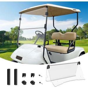 EZGO Golf Cart Windshield, Golf Cart Foldable Windshield Suitable for 1995-2013 EZGO TXT & PDS & DCS Golf Carts, Foldable Clear Windshield Replacement, PC Shield (Clean)
