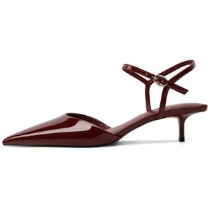 SAMMITOP Kitten Heels for Women Pointed Toe Ankle Strap Low Heel Pumps Shoes Dressy 1.5 Inches (7, Burgundy)
