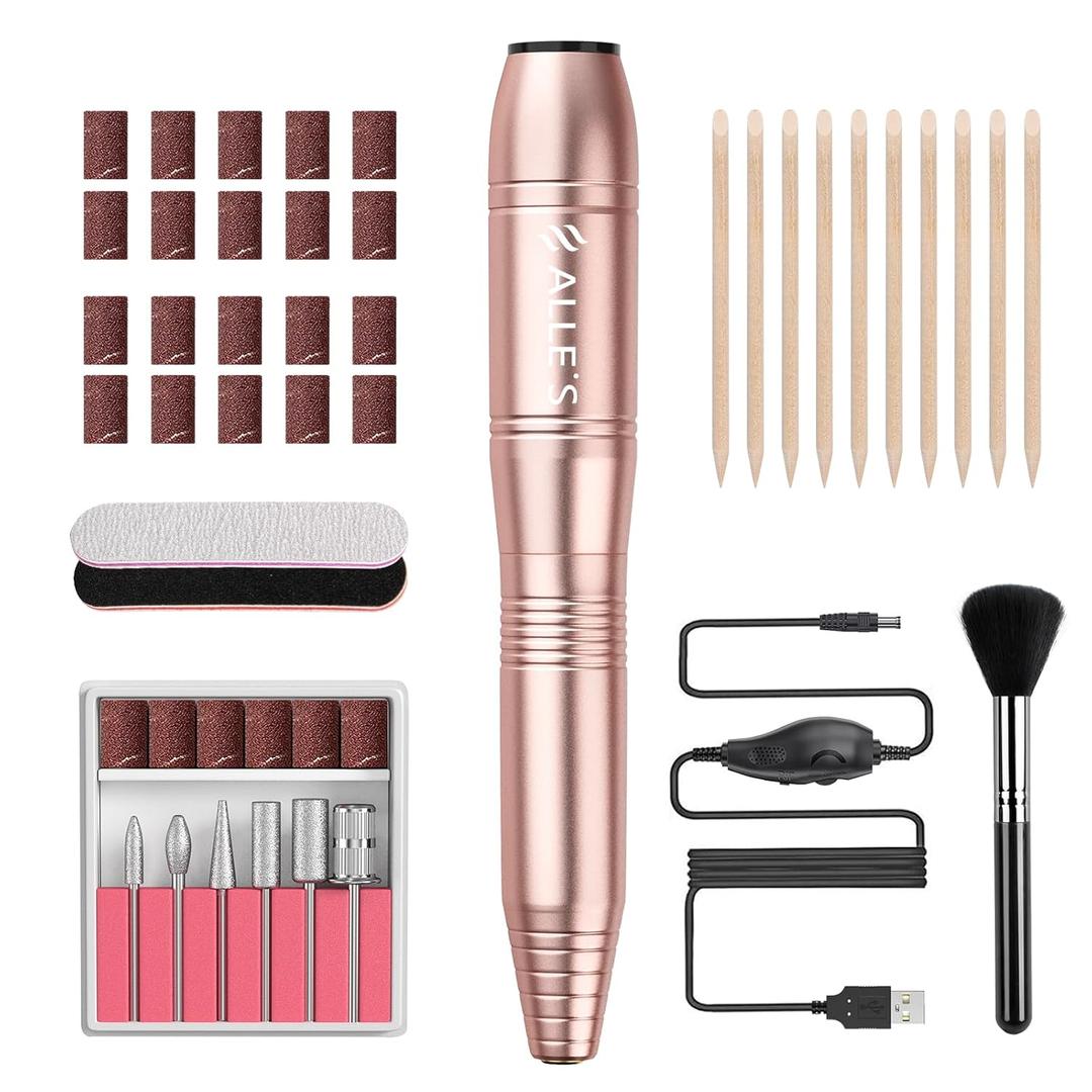 20000RPM Electric Nail Drill Compact Portable Efile Professional Manicure Pedicure Nail File Drill Kit for Acrylic, Gel Nails and Home Salon Use (Gold)