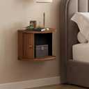 WERMO 16'' Floating Nightstand with Storage and Sliding Door - Floating Side Table for Living Room, Bedroom and Office. Mid Century Modern Nightstand Wood, Bedside Shelf Wall Mount (Walnut)