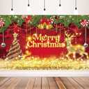 Merry Christmas Banner Backdrop - Christmas Party Decorations Red Gold Christmas and Happy New Year for Xmas New Years Eve Party Supplies, 71x43inch