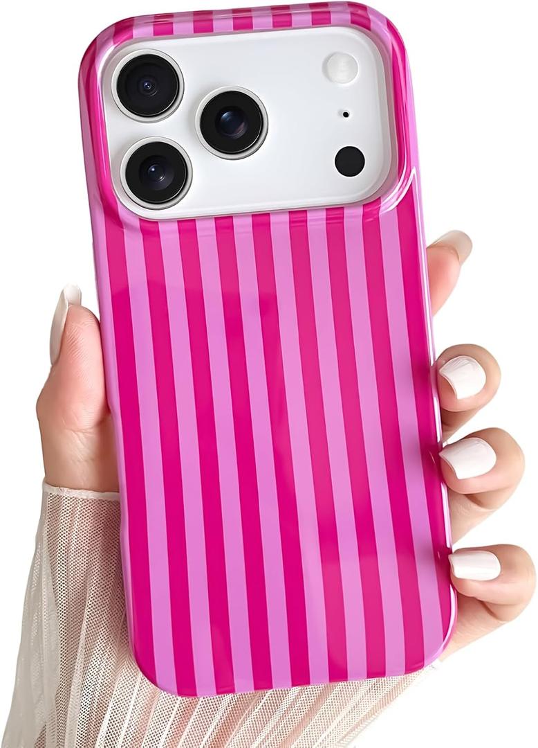 Yeddabox for iPhone 17 Pro Case Cute Striped Phone Case Soft TPU Slim Shockproof Phone Cover for Women Girls, Hot Pink