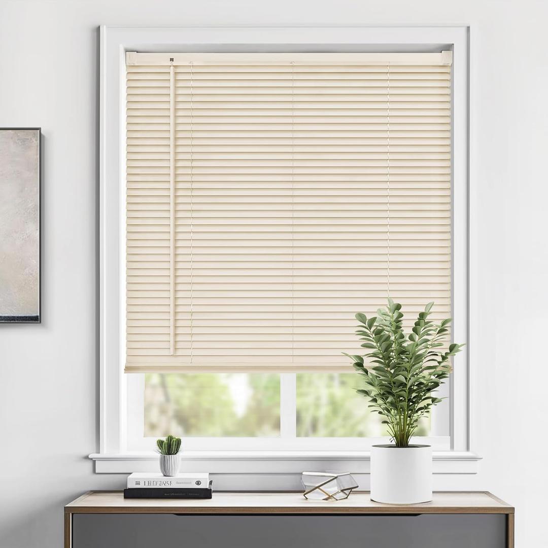 LazBlinds Cordless 1" Vinyl Mini Blinds for Indoor Windows - Light Filtering Horizontal Window Blinds & Shades, 26" W x 48" H, Beige (26" W x 48" H, Beige)