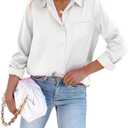 Satin Button Down Shirts for Women Long Sleeve Slim Fit Office Blouses Casual Business Silk Tops with Pocket S-XXL