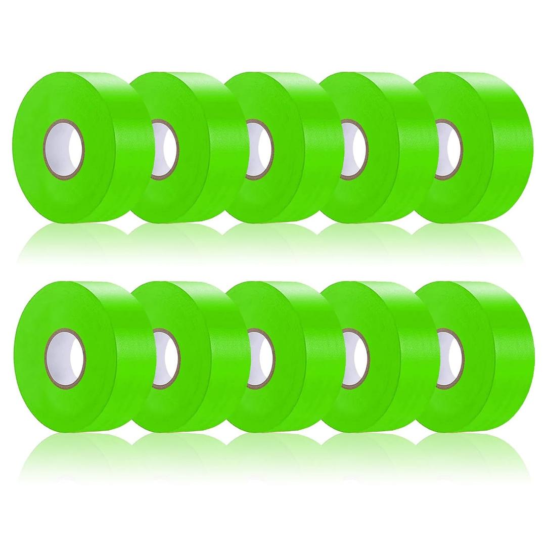 10 Pack Green Flagging Tape, Non-Adhesive Plastic Ribbon Neon Marking Roll,1inch*2000ft, Marking Tape for Tree Marking, Hunting, Boundaries and Hazardous Areas,Trail Marking