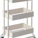 Metal Rolling Cart,3-Tier Metal Rolling Cart with Wheels,3 Tier Utility Cart with Wheels for Office,Home,Kitchen,Garden13.4"x18.1"x31" White