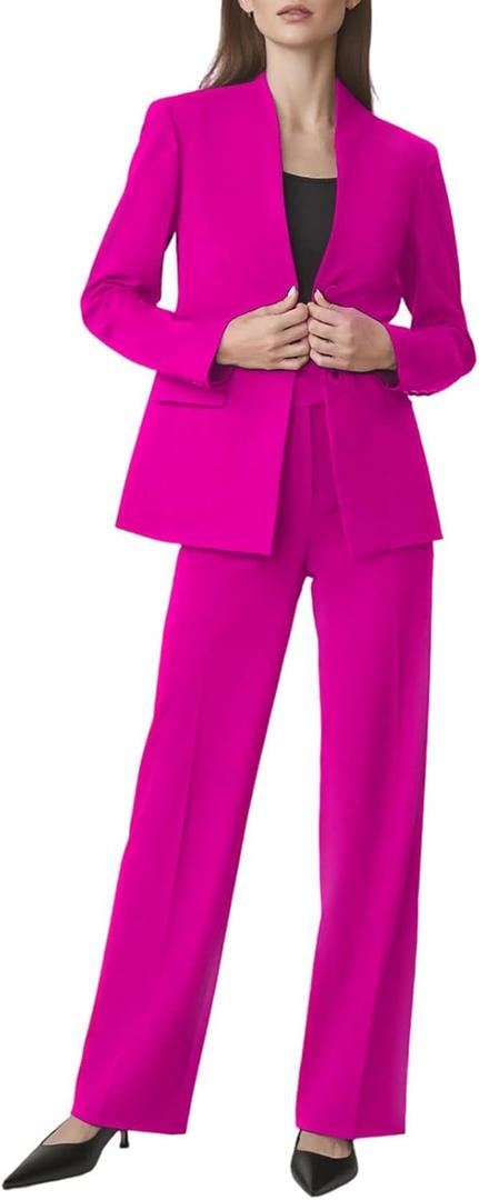 Women's 2 Piece Suits Business Casual Outfits Straight Wide Leg Pants Suits Professional Office Work Outfits (Pink, XL)