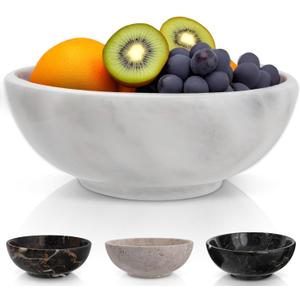 Gusto Nostro 8" Luxury White Marble Decorative Bowl for Coffee Table - Elegant Modern Fruit Bowl for Kitchen Counter - Heavy Stone Entryway Catch all for Keys, Jewelry, Potpourri Holder - Medium Size