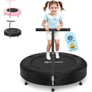BCAN 36'' Toddler Trampoline, ASTM Certified - Kids Trampoline for Ages 1-6, Foam Handle & Safe Thickened Cover, Mini Trampolines for Kids Indoor, Easy to Assemble (Black-Classic)