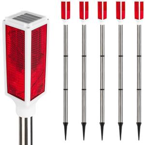5 PCS Solar Driveway Markers, Solar Powered Driveway Lights on Poles, Outdoor Landscape Reflectors for Snow Road, Yard, Parking Lot, and Sidewalk (Red)