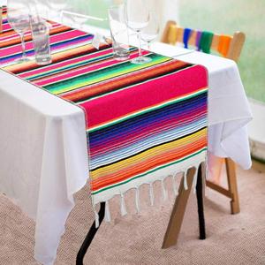 Mexican Table Runner 14 x 84 Inch Mexican Serape Table Runner for Mexican Party Wedding Decorations, Fringe Cotton Table Runner (Pink)