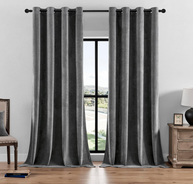 SMILETIME Dark Grey Chenille Velvet Curtains 108”L Thermal Insulated Soundproof & Soft Durable Light-Filtering Drapes for Living Room Bedroom Office Window Treatments, 52”W X 108”L, 2 Panels, Dark grey