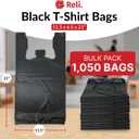 Reli. T-shirt Plastic Bags | 1,050 Pack | Black Plastic Bags with Handles (Plain) | Ideal for Grocery, Shopping, Food Take Out/To Go, Small Business, 11.5" X 6.5" X 21"