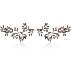 Hotop 2 Pieces Metal Tree Leaf Wall Decor Vine Olive Branch Leaf Wall Art Wrought Iron Scroll Sculptures Above the Bed, Living Room, Outdoor Decoration(Classic Style,Classic Color)