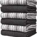 Premium Kitchen Towels (16x 26, 6 Pack)  Large Cotton Kitchen Hand Towels Popcorn Stripe Design  400 GSM Highly Absorbent Tea Towels Set with Hanging Loop (Grey) (Kitchen Towel Set)