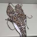 ZAFUL Women Plunging One Piece Swimsuit Backless Cross Tie High Cut Thong One-Piece Bathing Suit (Medium, 0-leopard)
