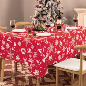 UMINEUX Christmas Tablecloth with Flannel Backing, Waterproof Wipeable Vinyl Table Cover for Xmas Parties/Wedding/Holiday/Decoration Use - Table Clothes for Rectangle Tables(60x120 Inch, Elk)