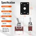 RVBOATPAT Heavy Duty Waterproof Toggle Switch 12V DC 30A 2 Pin SPST ON/Off Toggle Switch with Mounting Panel for Marine Boat Automotive
