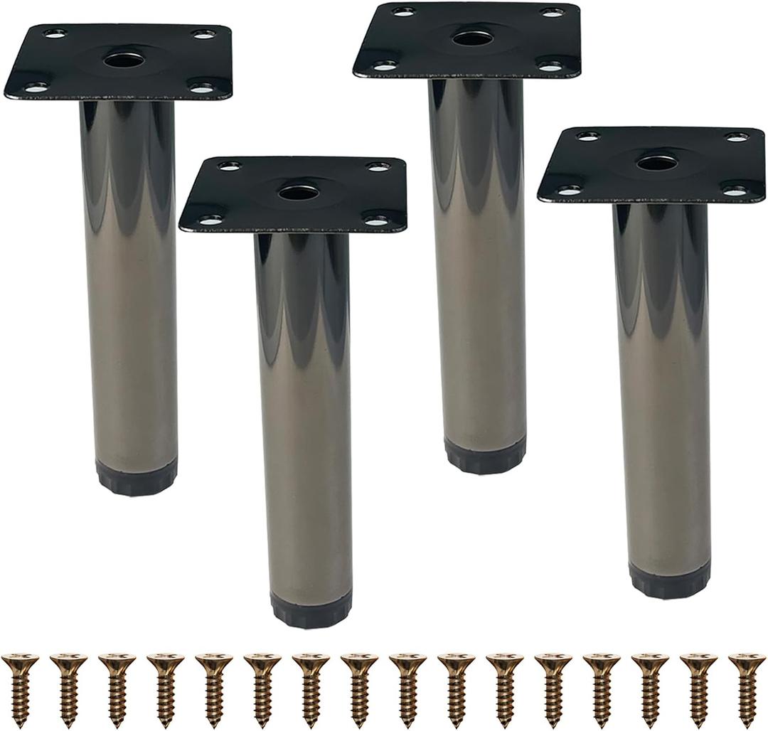 Furniture Legs 5 Inch Polish Black Legs for Furniture Set of 4, Adjustable Metal Legs for Dresser Cabinet Couch Ottoman Desk