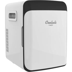 Cooluli 10L Mini Fridge for Bedroom - Car, Office Desk & College Dorm Room - 12V Portable Cooler & Warmer for Food, Drinks, Skincare, Beauty, Makeup & Cosmetics - AC/DC Small Refrigerator (White)