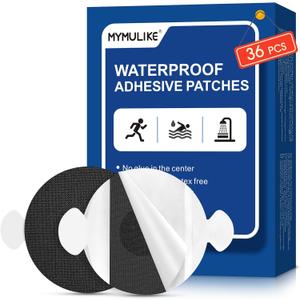 MYMULIKE 36PCS Waterproof Libre 3 Plus Sensor Covers, Adhesive Patches for Libre 1/2/3/3 Plus, Adhesive Bandages, Skin-Friendly, No Glue in The Center, 14-Day CGM Protection, Black