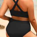 Aqua Eve Plus Size Two Piece High Waisted Bikini Swimsuits Scoop Neck Bikini Set Sporty Bathing Suits (Black, XL)