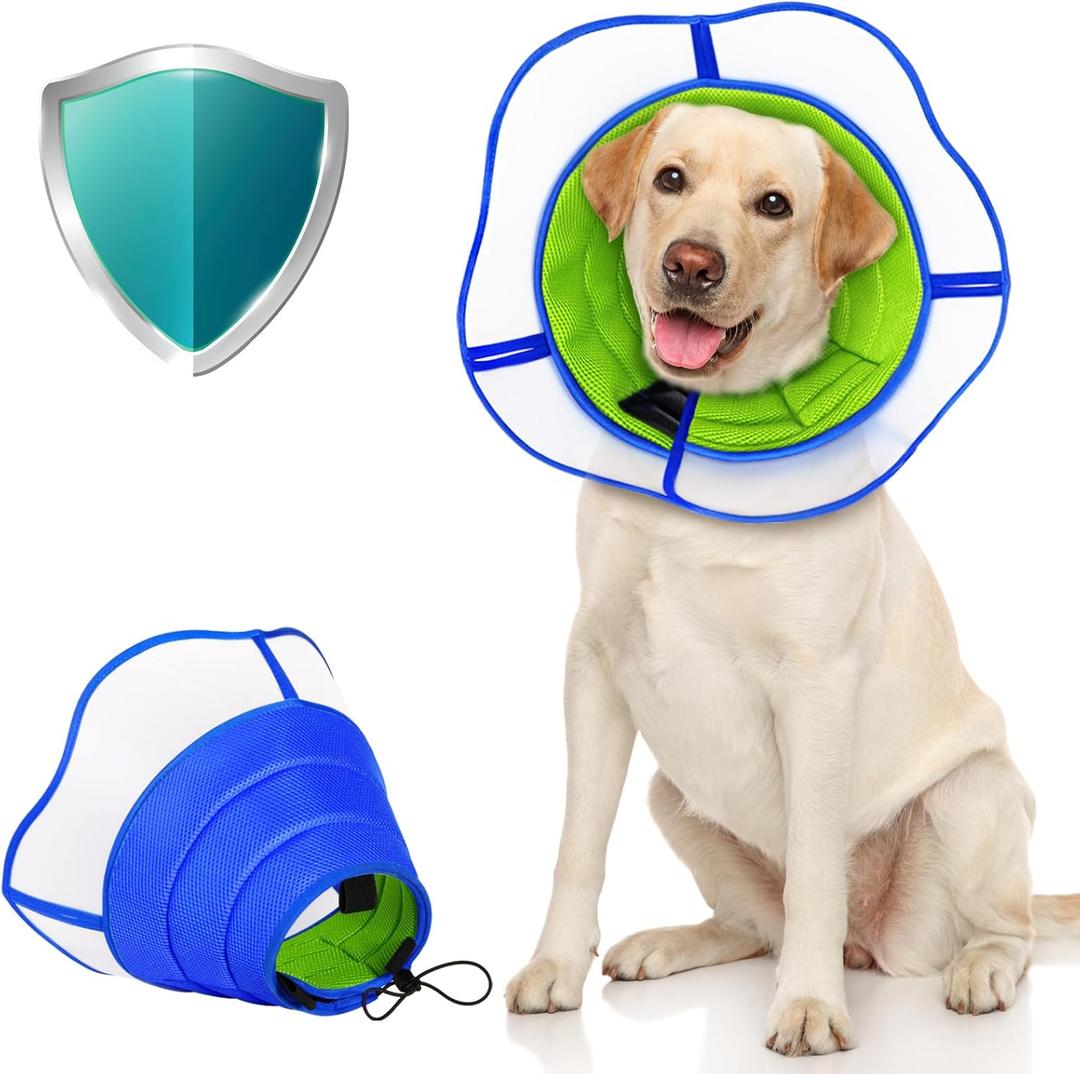 Soft Dog Cone Collar Alternative, Comfortable Pet Recovery Head Cone After Surgery, Breathable&Adjustable Elizabethan Neck Collar with 360Vision for Large Medium Small Dogs and Cats, (M)