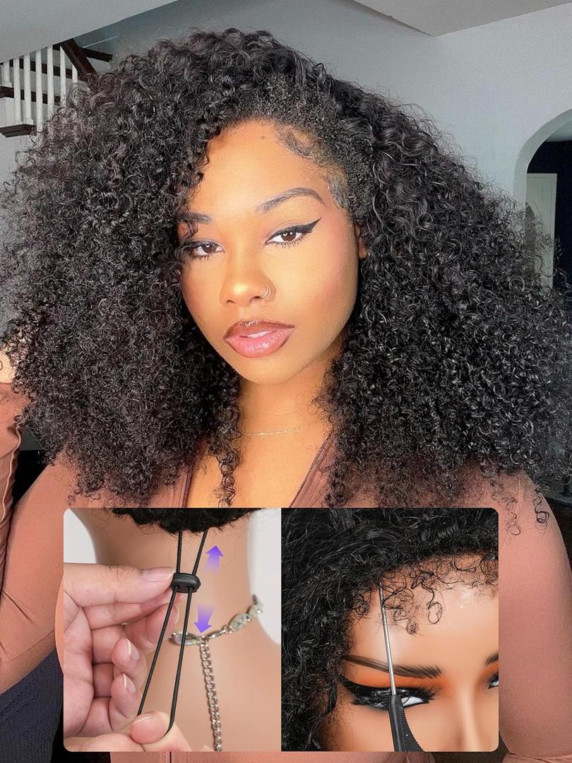 Kinky Curly Half Wig Virgin Hair | Seamless 4C Edges | Flip Over Drawstring | 3C/4A Protective Style | True-To-Length 20" | 3-in-1 Styling Glueless | Daily Wear Comfort (Natural Black)