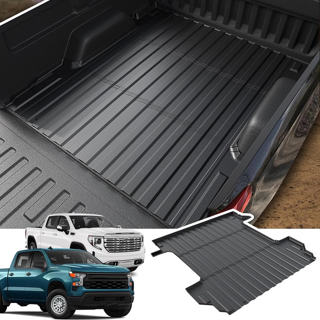Truck Bed Mat with Raised Edge for 2019-2024 Chevrolet Chevy Silverado/GMC Sierra 1500 5.8 FT Accessories, All Weather TPE Thickness Pickup Bed Liner(19-24 Silverado & Sierra 1500 5.8FT)