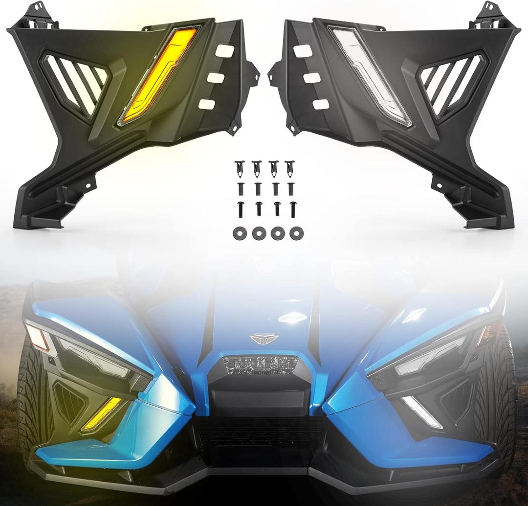 A & UTV PRO Front Lower Accent Panel & LED Light Kit for Polaris Slingshot S SL 2020-2024, Daytime Running Light & Yellow Turn Signal Accessories, Replace OEM # 5454402, 5454401, 2884606